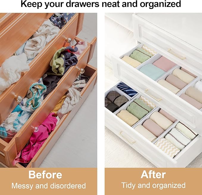 Fordonral Drawer Organizer Clothes, Foldable Fabric Dresser Organizer Closet Organizers and Storage Box for Underwear,Folded Clothes,Baby Clothing,Socks,Bra,Towels,Ties(6M+6S,White)