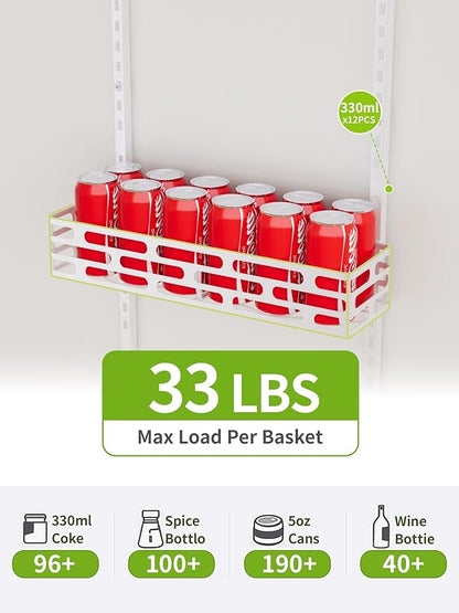 Over the Door Pantry Organizer - 6 Tier Adjustable Pantry Organization and Storage, Hanging Basket Wall Seasoning Shelves, Home & Kitchen Bedroom Bathroom, White