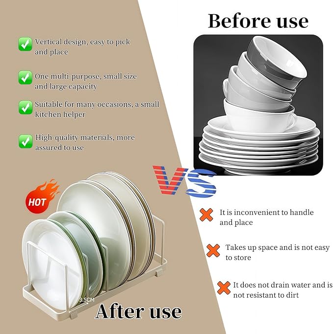 Cutting board organizer Dish rack Pot Lid Organizer for Bakeware, Dish Plate, Cutting Boards, Pots & Pans, Drying Rack Storage Holder Organizer for Kitchen Cabinet/Sink/Kitchen countertops (White)