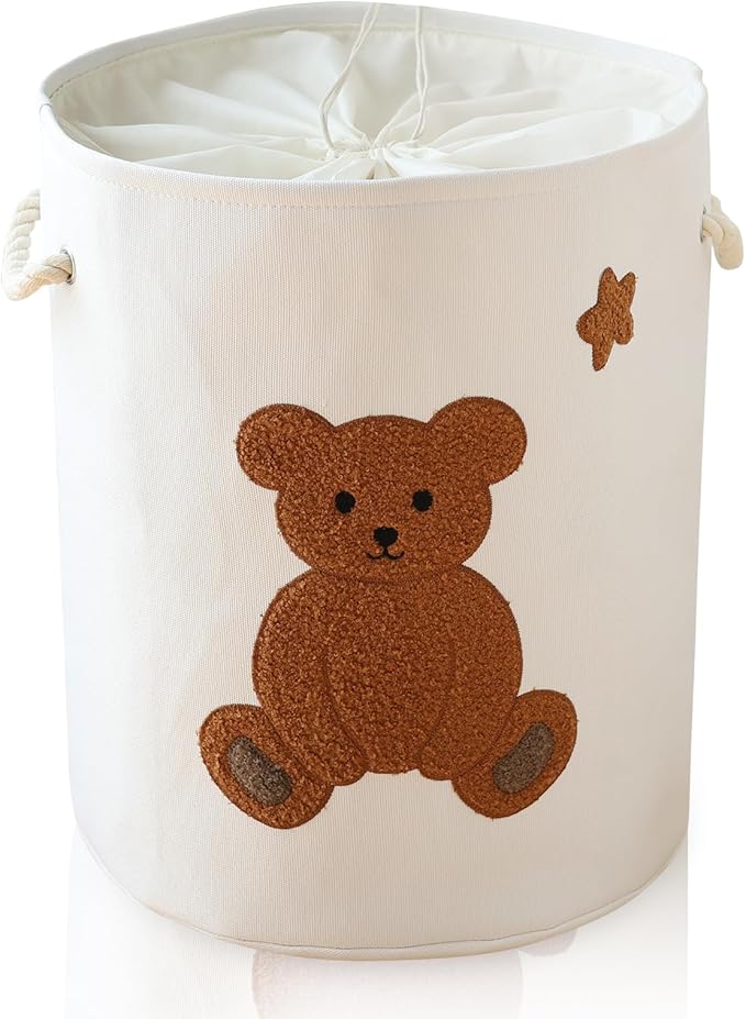 Large Laundry Basket Tall Baskets Storage for Dirty Clothes, Toys Storage Bins Baby Hamper 58L Clothes Hamper Blanket Basket Baby Toys Organizer for Nursery Bedroom Living Room Decor, Bear