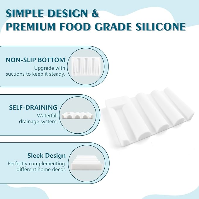 Silicone Soap Dish,Self Draining Soap Holder Perfect for Shower,Bathroom Sink,Kitchen Sink & Travel,Non-Slip Bar Soap Holder Extend Soap Life,Keep Soap Bars Dry & Easy Cleaning White-3Pcs
