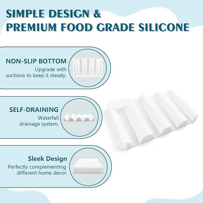 Silicone Soap Dish,Self Draining Soap Holder Perfect for Shower,Bathroom Sink,Kitchen Sink & Travel,Non-Slip Bar Soap Holder Extend Soap Life,Keep Soap Bars Dry & Easy Cleaning White-3Pcs