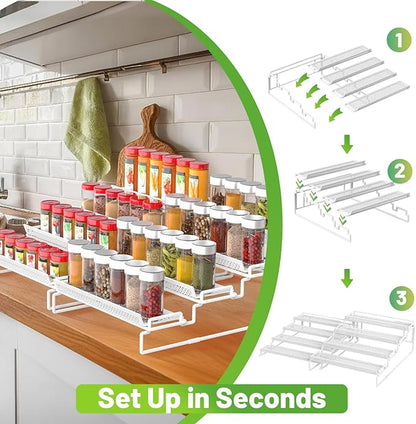 4 Tier Spice Rack Organizer for Cabinet, White (2 PCS S&L) Seasoning Organizer Rack for Inside Cabinets, Countertop, Pantry Storage