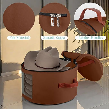 Samplife Hat Box,Hat Storage Box,Stackable Round Brim Hats Organizer Bag Container for Closet,Travel Hat Boxes for Women, Cowboy Hat Organizer, FoldableTravel Cap Boxes (04-Brown, 16.5" D x 10.5" H)