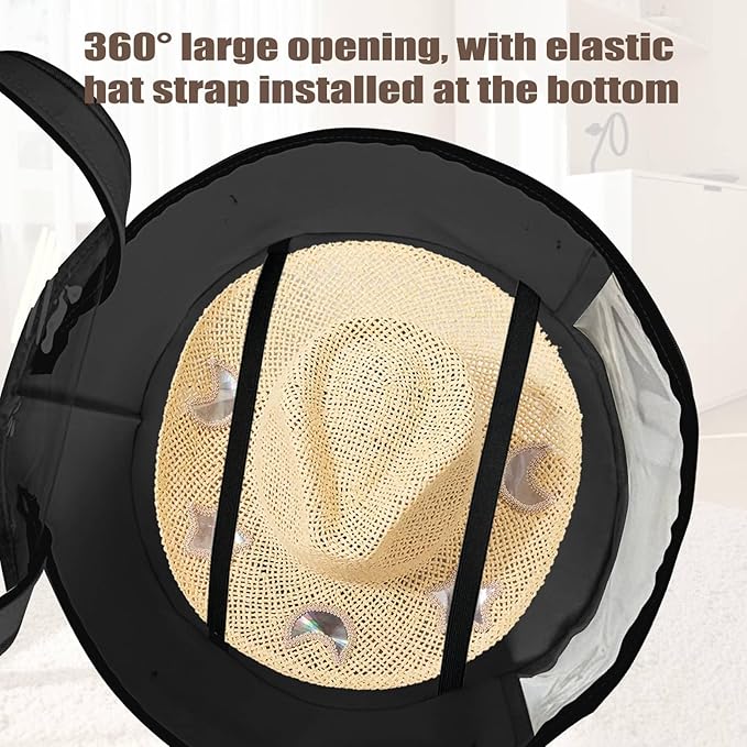 STARGAZ Oversized Clear Hat Storage Bag, Hat boxes for women storage, Cowboy hat storage, Hat accessories, hat organizer for closet, hat travel case with Handle, Holds Up to 10 Hats (Black 1 Pack)