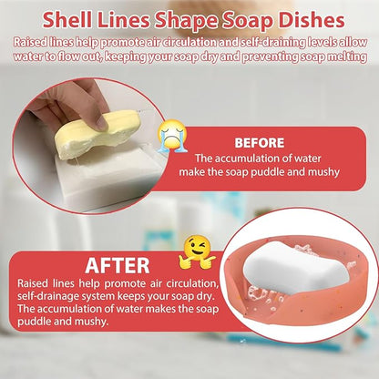 Silicone Bathroom Soap Dishes, Self Draining Waterfall Bar Soap Holder & Saver, Dish Soap Tray, Sponge Holder, 13 Non-Slip Suction Cups Dishwasher Safe for Bathroom Kitchen Shower Sink Organizer Red