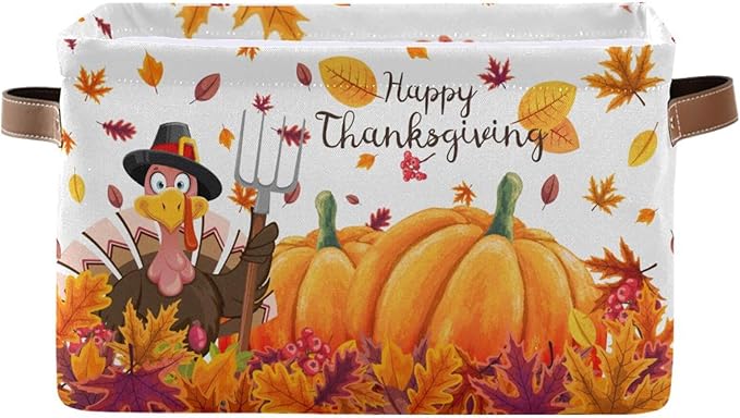 Thanksgiving Day Pumpkin Turkey Rectangular Storage Basket Organizer Bin Shelf Baskets For Clothes Gifts For Home Office Dorm