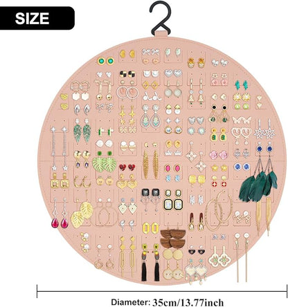 Earring Organizer, Hanging Earring Holder Holds Up to 128 Pairs, Stud Earring Organizer Storage, Round Earring Display Earring Holder Organizer for Women Girls-Pink A