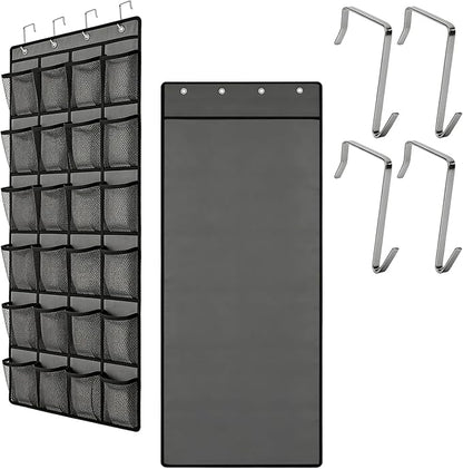 Over the Door Shoe Organizer, 24 Large Breathable Mesh Pockets, Space Saving Hanging Storage, Holds Up to 40 lbs, Hangs on Closets for Shoes, Accessories, Gray