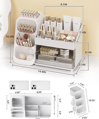 Anylady Large Capacity Makeup Organizer Countertop with Makeup Brush Holder for Vanity, Thickened Material, Bathroom Countertop Organizer Skin Care Perfumes Storage, Teen Girl Gifts for 13-25 Year