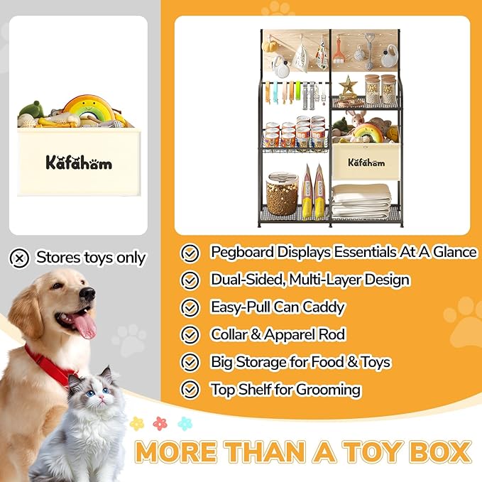KAFAHOM Dog Toy Basket with Pegboard, Dogs Toy Bin with Storage Organizer, All-in-One Dog Stuff Box & Essential Holder, Perfect Basket for Dog Toys in Living Room, Great Gifts for Pet Lovers, Black
