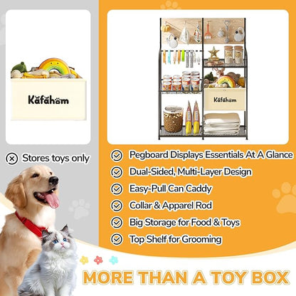 KAFAHOM Dog Toy Basket with Pegboard, Dogs Toy Bin with Storage Organizer, All-in-One Dog Stuff Box & Essential Holder, Perfect Basket for Dog Toys in Living Room, Great Gifts for Pet Lovers, Black