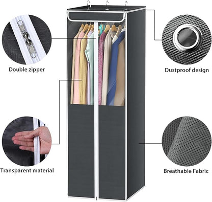 Univivi Garment Bags for Hanging Clothes, 2 Pack Large Clothes Storage Bags Closet Organizer with Clear Window, Premium Hanging Garment Storage Bag for Suits, Coats, Dresses, 54" (Dark Grey)