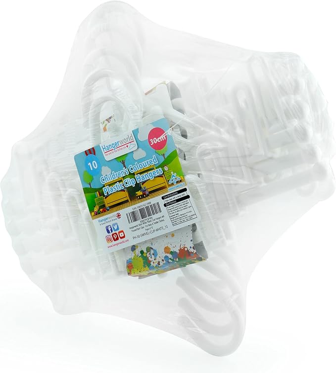 Hangerworld 10 White 30cm Childrens Plastic Top Coat Clothes Garment Baby Toddler Hangers.