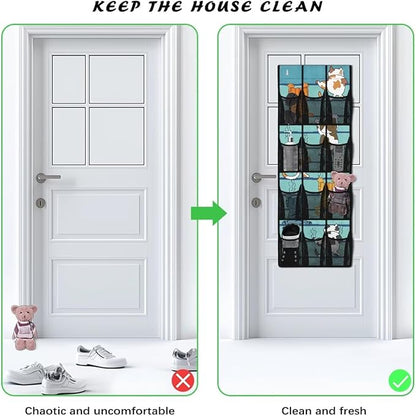 Cute Cat Over The Door Organizer 12 Mesh Pockets Large Capacity Stuffed Space Saving Hanging Storage Pockets for Toys Boots Cosmetics Sundries