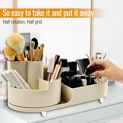 360 Rotating Spinning Makeup Organizer - Cosmetic Skincare Organizer with Brush Holder - Countertop Display Case