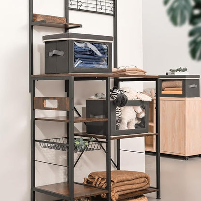 Homsorout Stackable Storage Bins with Lids - Medium Storage Box with Lids, Foldable Closet Boxes for Organizing, Wardrobe Clothes Organizer with Window, Cubes Bins for Living Room, 5 Pack, Dark Grey
