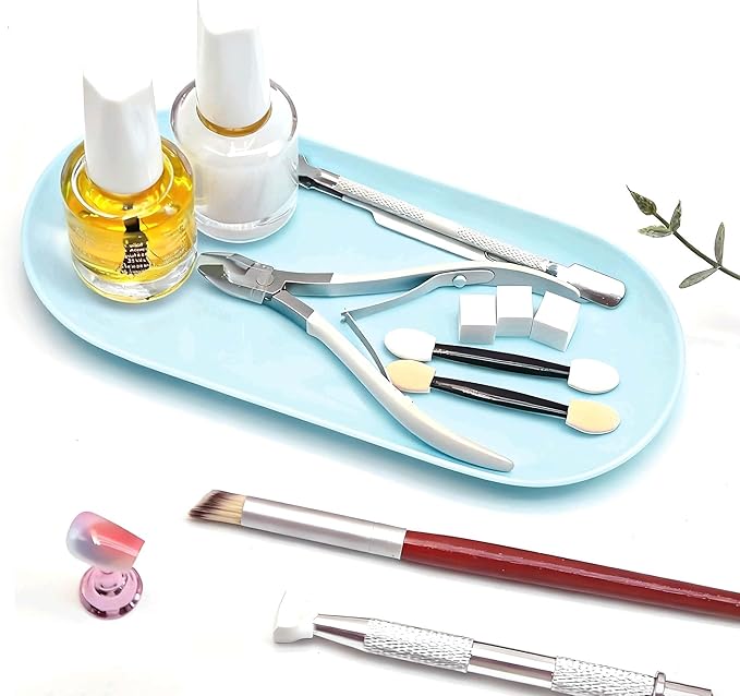 Nail Tray Blue Manicure Tray for Nails Tool Decor Display Jewelry Rhinestone Cosmetics Oval Dish Manicure Organizers and Storage Small Storage Plate