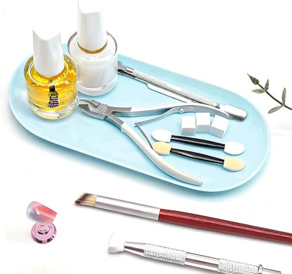 Nail Tray Blue Manicure Tray for Nails Tool Decor Display Jewelry Rhinestone Cosmetics Oval Dish Manicure Organizers and Storage Small Storage Plate