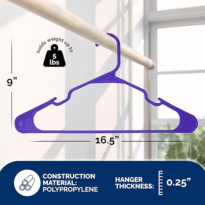 Closetselect Plastic Hangers 50 Pack - Space Saving Clothes Hangers, Made in USA, Durable & Strong Plastic Shirt & Coat Hanger with Notches & Shoulder Grooves, Non-Slip Clothing Hangers | Dark Grape