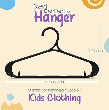 Utopia Home Kids Hangers 20 Pack - 11 Inch Plastic Baby Hangers for Closet - Childrens Hanger for Clothes & Infant Hanger for Closet - Non-Slip Shoulder Grooves, Strap Hooks & Pants Bar (Black)