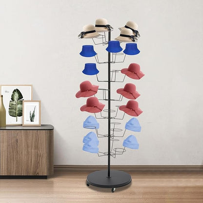 LOYALHEARTDY 7 Tier 35 Hooks Hat Rack Stand, Metal Hat Rack Hat Hangers Freestanding Hat Organizer Rack Display Stand for Wig, Cap, Baseball Hat (Black)