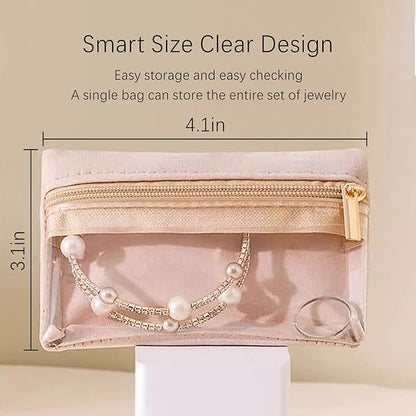 Magiware Small Jewelry Pouch Travel Organizer Bags with Soft Velvet and Zipper, 6PCS Pocket Storage Bag Case Purse Organizer for Women Girl Grandma Gift（ beige）