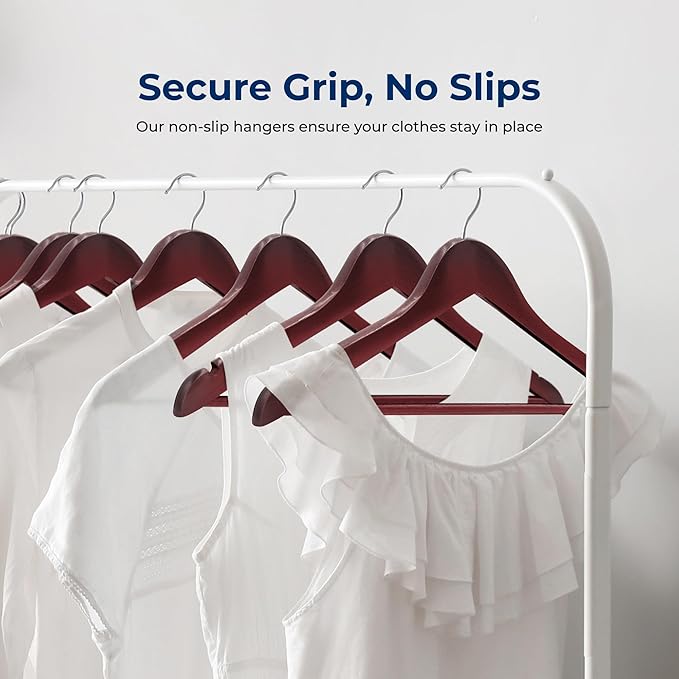 SereneLife Wooden Hangers 80 Pack - Durable & Slim Coat Hanger - Wood Hangers for Coats, Suits, Jackets, Closet & Pants - Suit Hanger with 360-Degree Rotatable Hook and Shoulder Grooves (Cherry Color)