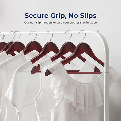 SereneLife Wooden Hangers 80 Pack - Durable & Slim Coat Hanger - Wood Hangers for Coats, Suits, Jackets, Closet & Pants - Suit Hanger with 360-Degree Rotatable Hook and Shoulder Grooves (Cherry Color)