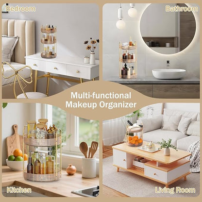 MOKANI 360 Rotating Makeup Organizer for Vanity, 2 Tier Adjustable Perfume Organizer for Dresser, Multi-Function Spinning Cosmetics Skincare Storage for Bedroom, Dresser, Countertop, Amber