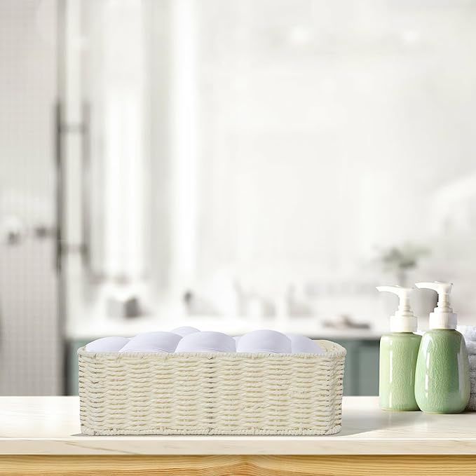 Drawer basket Handwoven Paper Rope Rectangular Shallow Basket Storage-15.35X12.01X4.72 Inches (Off-white)