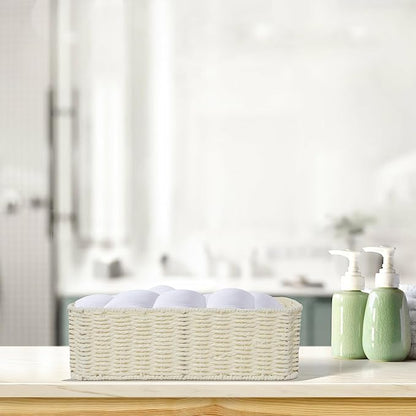 Drawer basket Handwoven Paper Rope Rectangular Shallow Basket Storage-15.35X12.01X4.72 Inches (Off-white)
