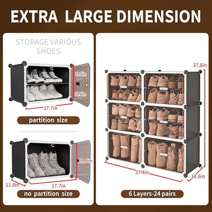 MAGINELS Shoe Rack,Expandable Shoe Cabinet Easy to Assemble. Shoe Storage with Door,Entryway, Closets, Hallway, and Bedroom.Accommodates Up to 24 Pairs of Shoes
