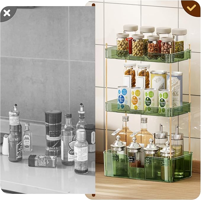 Akinbas 3 Tier Bathroom Organizer Countertop Makeup Perfume Tray Skincare Organizer for Bathroom Dresser Vanity (Green)