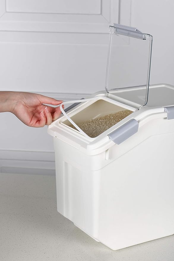 EonTone [2-Pack] 30 lbs Rice Storage Container, 15L Airtight Food Bin with Wheels for Flour, Pet Food