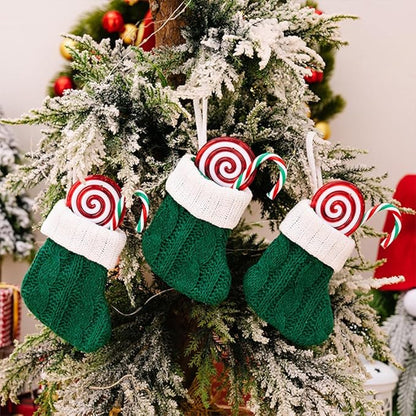 10/12Pcs Christmas Silverware Holder Xmas Cutlery Dinner Table Decoration Santa Claus Snowflake Flatware Pockets (Green Stocking)