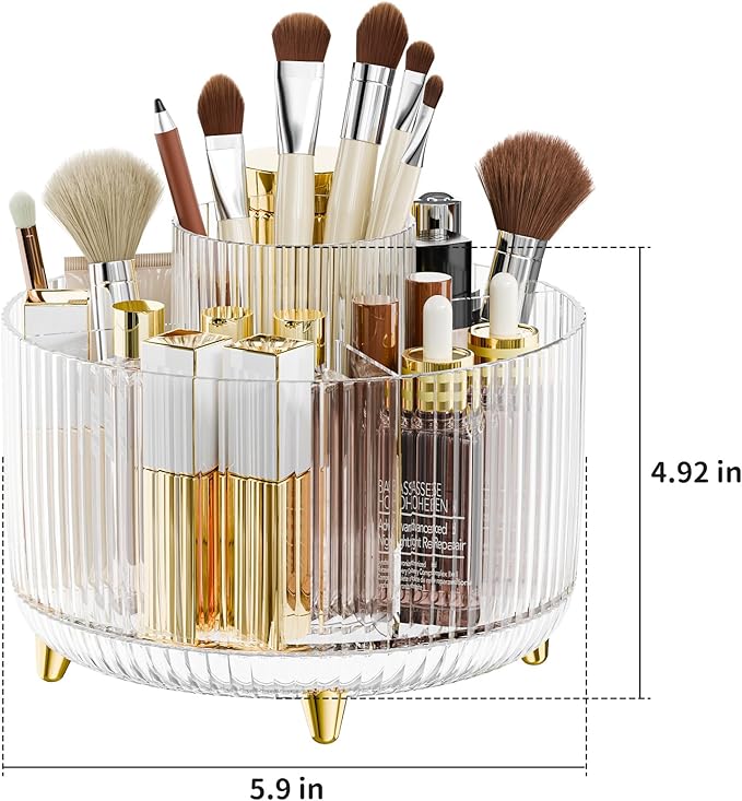 fanado 360° Rotate Makeup Brush Holder Organizer, Makeup Organizers Countertop, Makeup organization and Skincare Storage for Vanity, Desktop, Bathroom (Clear)