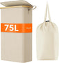 Lifewit 75L Slim Laundry Hamper with Lid, Narrow Laundry Basket with Removable Bag & Bamboo Handles, Fodable Thin Dirty Clothes Hamper for Laundry Collapsible Bin for Bathroom Bedroom Dorm, Beige