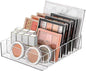 WECHENG Clear Acrylic Makeup Organizer for Eyeshadow Palette and Lipstick Organizer, 7 Slots Divided Makeup Palette Organizer for Vanity Countertop Drawer Cosmetics Storage(Closed-Sided Design)