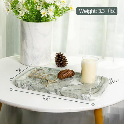 Karibiber Vanity Tray, Marble Bathroom Tray Countertop, Decorative Dresser Organizer, Green Stone for Perfume Jewelry Holder Storage for Kitchen Sink(Light Green)
