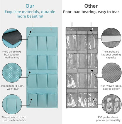 Over the Door Shoe Organizer, Hanging Shoe Rack Storage Holder with 12 Large Pockets for Closet Door, Men Women Kids Shoes, Cruise(Light blue