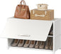 Shoe Rack, 3 Tier Shoe Storage Cabinet with Door 12 Pair Plastic Shoe Shelves Organizer for Closet, Entryway, Hallway, Bedroom, White