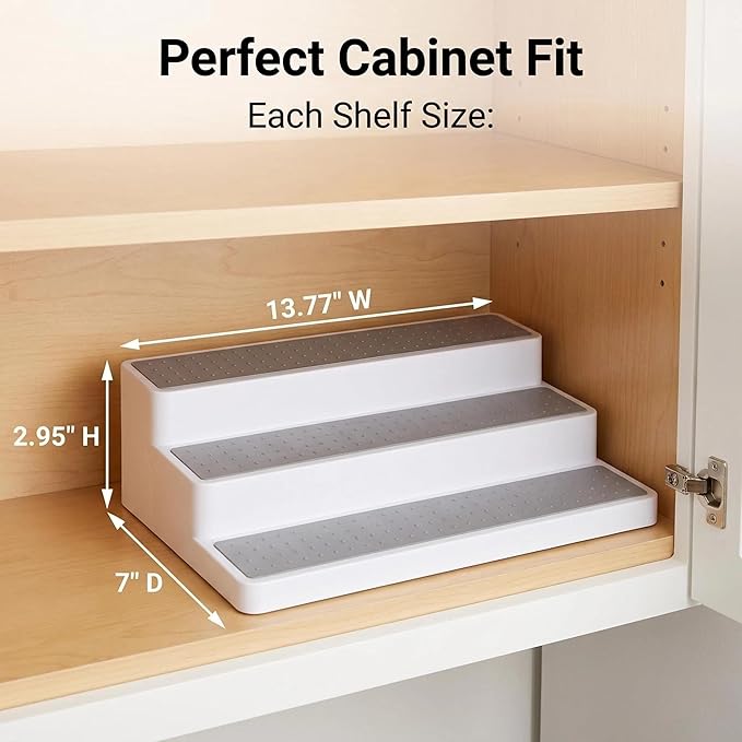 YAN & HIN 3 Tier Spice Rack Organizer for Cabinet, 3 Pack Non-Slip Spice Rack Shelf Organizer, Holds 24+ Jars, Plastic Spice Organizer for Cabinet, Pantry & Kitchen Countertop, White