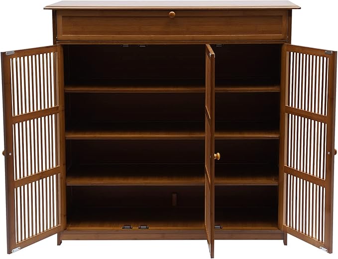 4-Tier Free Standing Shoe Rack with 3 Doors, 25 Pairs Shoe Storage Cabinet Shoe Rack Organizer for Entryway (Brown)