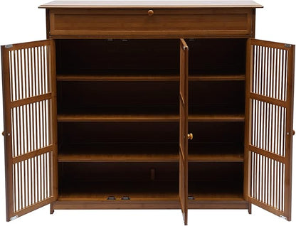 4-Tier Free Standing Shoe Rack with 3 Doors, 25 Pairs Shoe Storage Cabinet Shoe Rack Organizer for Entryway (Brown)