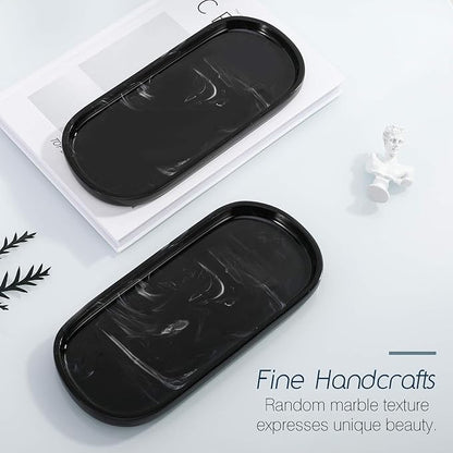 Luxspire Bathroom Vanity Tray Kitchen Soap Tray, Oval Toilet Tank Tray, Bathroom Countertop Organizer Tray for Jewelry Perfume Soap Dispenser Candle - 9.8 Inch, Matte Ink Black