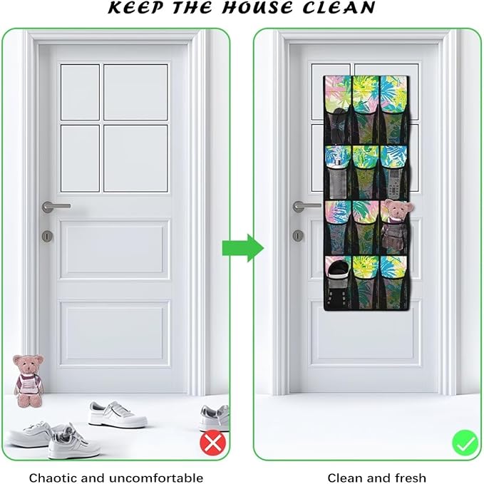 Tropical Leaves Behind Door Shoes Hang Holder Rack,Storage for Small Spaces,Shoes Hanger Storage Organizer Bag for Bedroom Unique Print