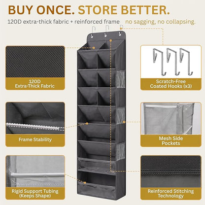 HOMELUX THEORY 8 Tiers Over The Door Shoe Organizer - 100D Extra Thick Shoe Rack for Closet, 6 Deep Side Pockets Shoe Rack for Entryway & Hanging Shoe Organizer for Closet for Boots (V2, Transparent)