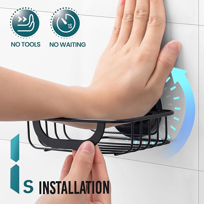 TAILI Shower Soap Holder, Soap Dish for Shower Wall with Hook, Bar Soap Holder, Suction Cup with Razor Holder, Stainless Steel for Bathroom Accessories, Black