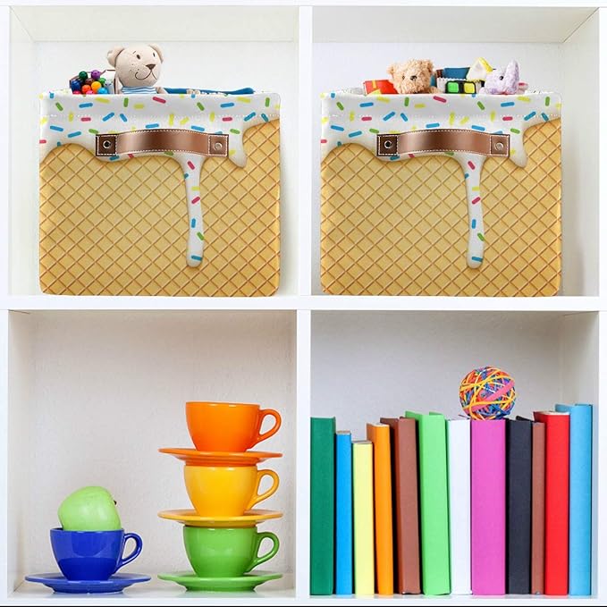 Ice Cream Cone Storage Bin - Large Canvas Basket - 15x11x9.5inch